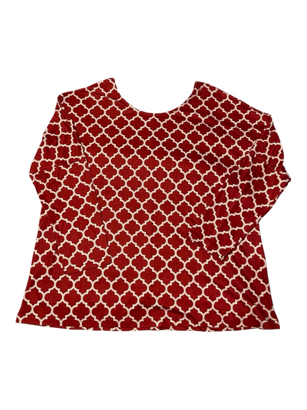 MISSLOOK Red Long-Sleeve Top with Cream Lattice Print